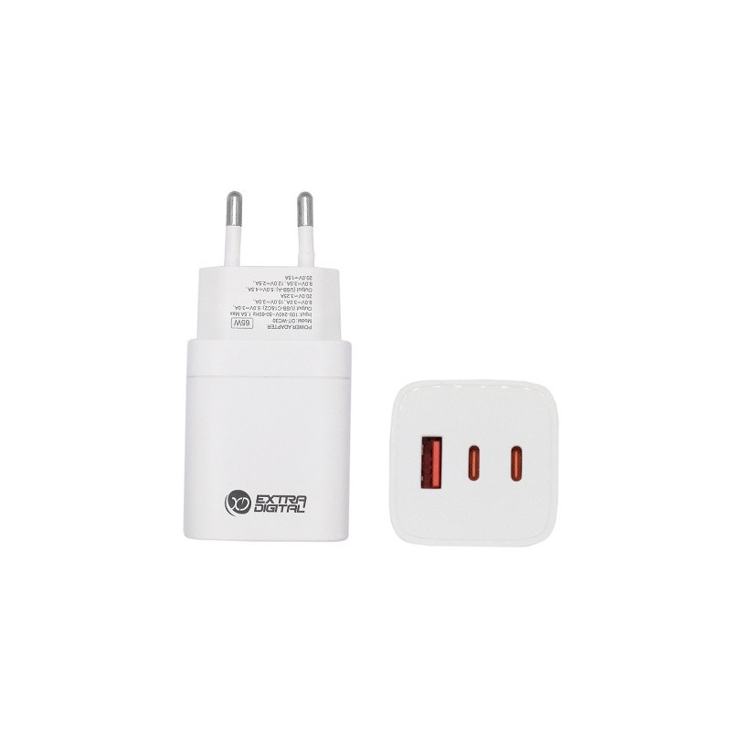 Kroviklis EXTRA DIGITAL GaN 2x USB Type-C, USB Type-A: 65W, PPS