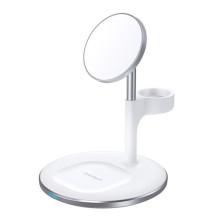 Wireless charger CHOETECH, 15W, 3in1, magnetic, white with stand