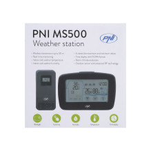 PNI MS500 weather station with wireless external sensor, displays indoor and outdoor temperature and humidity, memory of