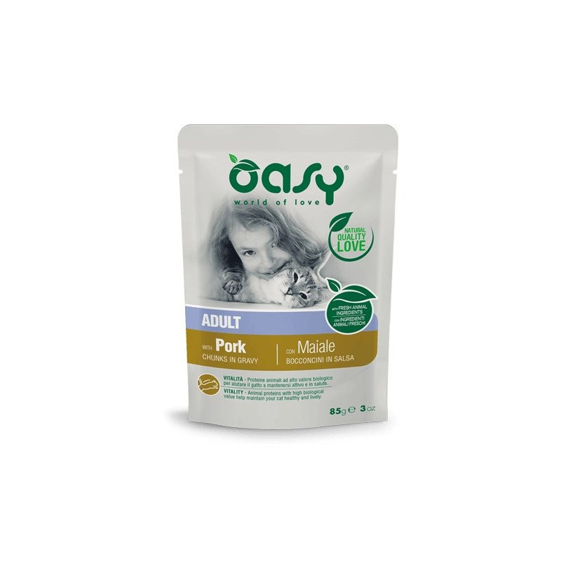 Gyvūnų maistas - Oasy Chunks in Gravy Pork 85g Be glitimo, be sojos