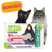 Gyvūnų maistas - ANIMAL ISLAND Vištiena, stručio ir ėrienos filė sultinyje 4x85g