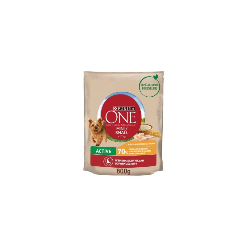 Šunų maistas - PURINA One Mini Active Chicken Rice 27% Protein 17% Fat 800g