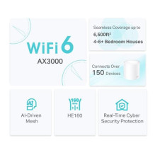 Belaidis maršrutizatorius, TP-LINK, belaidis maršrutizatorius, 3 paketai, 2900 Mbps, tinklelis, Wi-Fi 6, 3x10 / 100 / 10