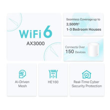 Belaidis maršrutizatorius, TP-LINK, belaidis maršrutizatorius, 2900 Mbps, tinklelis, Wi-Fi 6, 3x10 / 100 / 1000M, LAN \ 