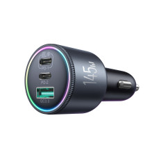 Joyroom JR-CCN07 145W Car Charger 2xUSB-C USB-A + 100W USB-C Cable - Dark Gray