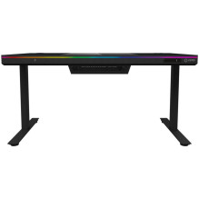 Dviejų variklių reguliuojamo aukščio žaidimų stalas su įmontuotu kompiuterio korpusu, belaidžiu įkrovikliu, RGB apšvieti