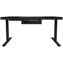 Dual-motor sit / stand adjustable-height gaming desk with built-in PC case, wireless charger, RGB lighting, control pane