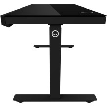 Dual-motor sit / stand adjustable-height gaming desk with wireless charger, RGB lighting, control panel, and USB ports, 