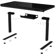 Dual-motor sit / stand adjustable-height gaming desk with wireless charger, RGB lighting, control panel, and USB ports, 