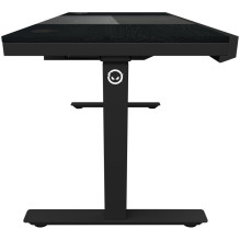 Dual-motor sit / stand adjustable-height gaming desk with built-in PC case, wireless charger, RGB lighting, control pane