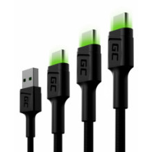 „Green Cell“ USB kištukas - USB C tipo kištukas, rinkinys, 3 vnt., su LED diodu, 1,2 m
