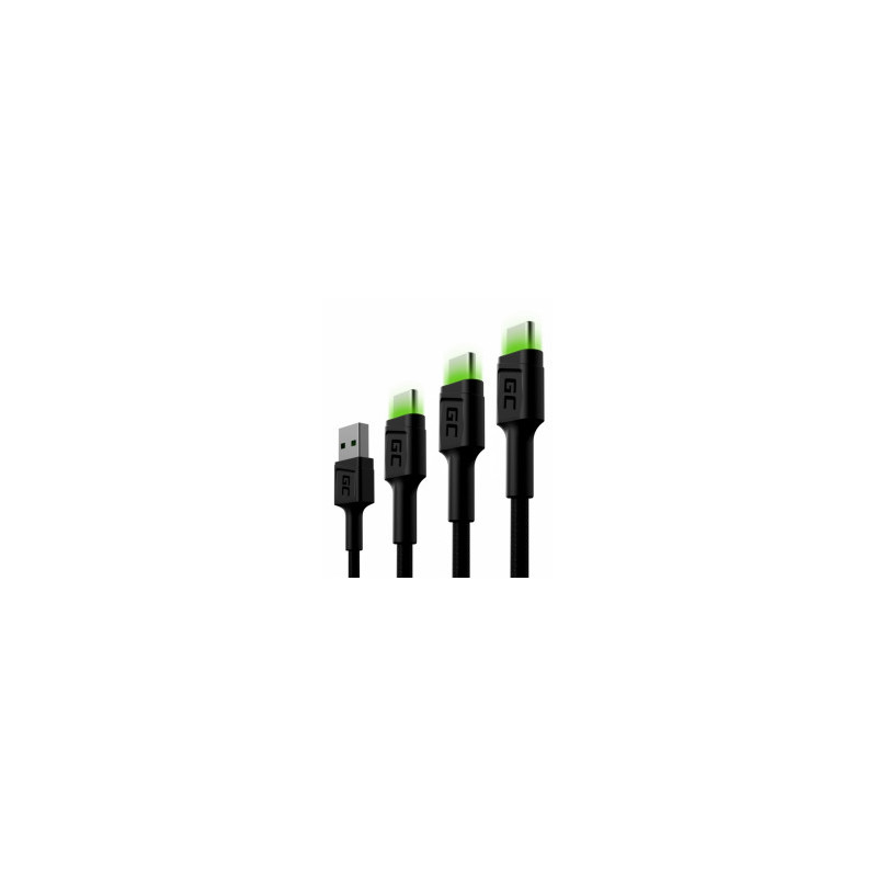 „Green Cell“ USB kištukas - USB C tipo kištukas, rinkinys, 3 vnt., su LED diodu, 1,2 m