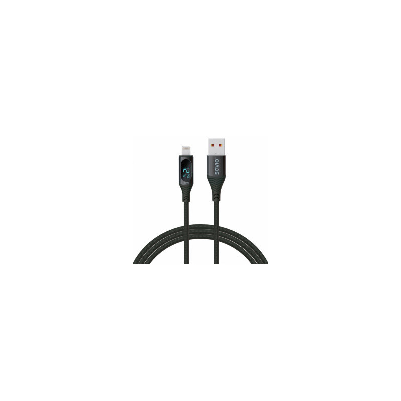 Savio USB-A kištukas - Lightning kištukas su skaitmeniniu ekranu, 1 m