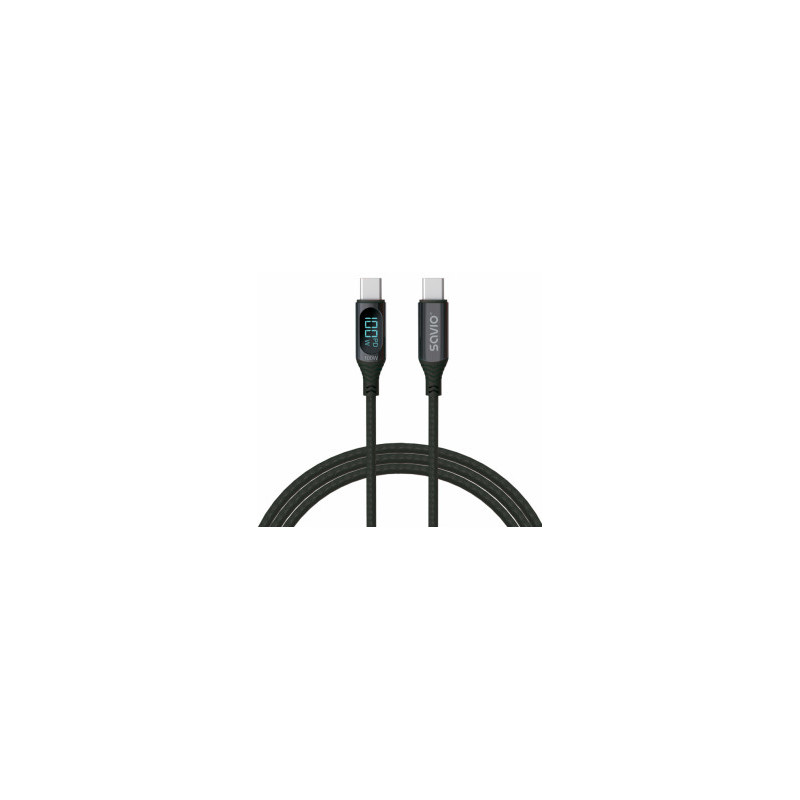 Savio USB C tipo kištukas - USB C tipo kištukas su skaitmeniniu ekranu, 1 m