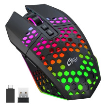 „GameBox“ žaidimų pelė RGB 2,4 GHz belaidė tuščiavidurė pelė + USB įkrovimas 1600 DPI juoda