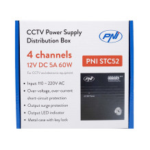 Vaizdo stebėjimo maitinimo šaltinis PNI STC52 12V, 5A, 60W, 4 išėjimai, metalinėje dėžutėje Vaizdo stebėjimo maitinimo šaltinis PNI STC52 12V, 5A, 60W, 4 išėjimai, metalinėje dėžutėje