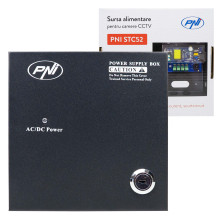 CCTV power supply PNI STC52 12V, 5A, 60W, 4 outputs, in metal box