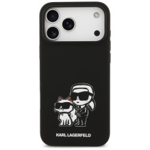 Karl Lagerfeld Apple IPhone 17 Pro Max Liquid Silicone Karl and Choupette Sketch MagSafe Case Black