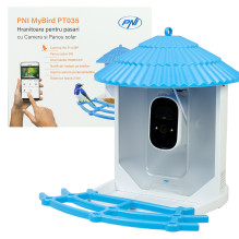 Smart bird feeder PNI MyBird PT035 with 4MP Wi-Fi camera and 3W solar panel, 2l food tank, dedicated application, motion