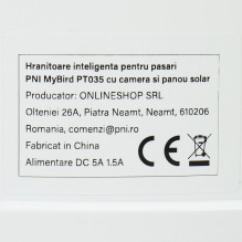 Smart bird feeder PNI MyBird PT035 with 4MP Wi-Fi camera and 3W solar panel, 2l food tank, dedicated application, motion