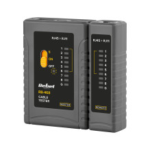 Telecommunications cable tester with LED indication, RJ11, RJ12 and RJ45 connectors