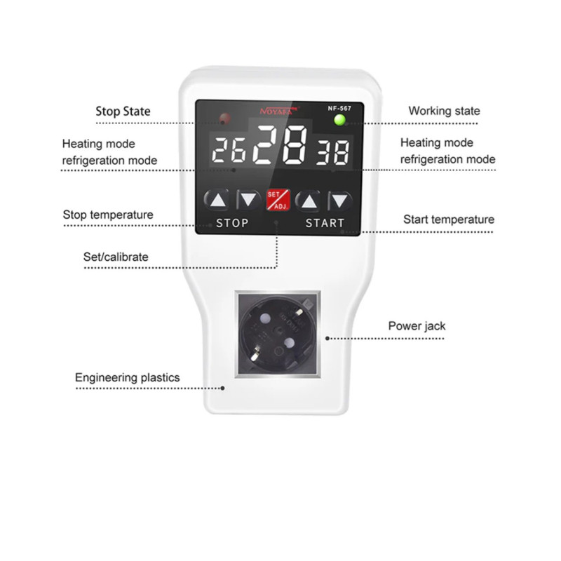 Programmable Socket-relay with waterproof temperature sensor, 2200W, LCD display
