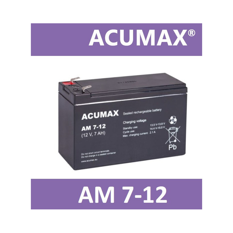 AGM 12 V 7 Ah akumuliatorius :: UPS įrenginiams :: 12 voltų, 7 ampervalandės (Ah) :: Gnybto tipas T2 (6,35 mm)