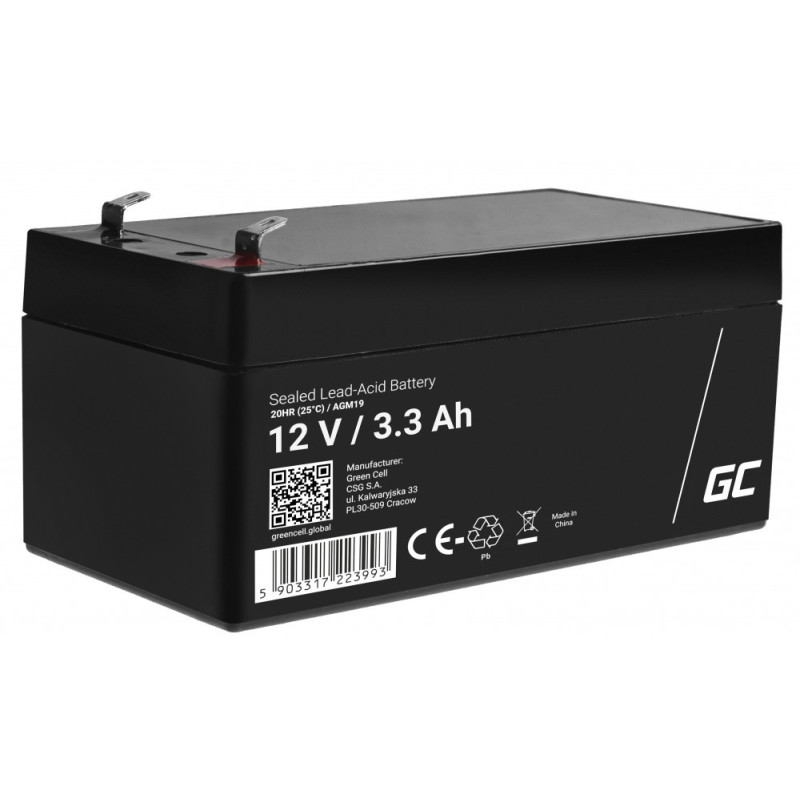 Green Cell AGM VRLA 12V 3.3Ah maintenance-free battery for the alarm system, cash register, toys
