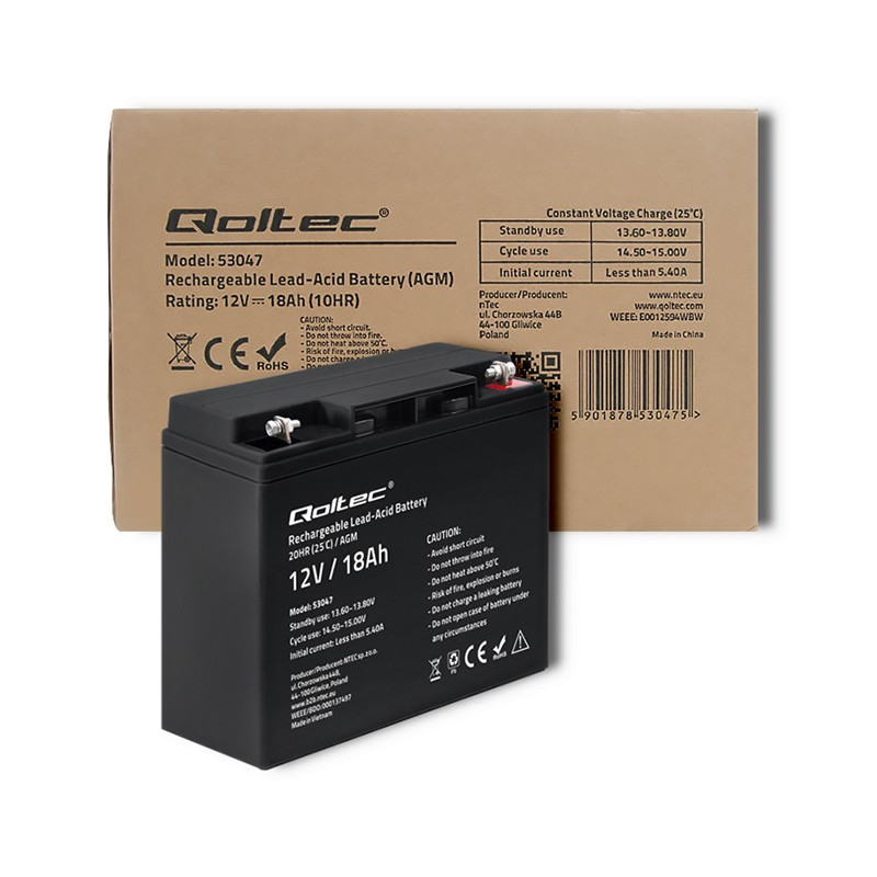 AGM battery, 12V, 18Ah, Maintenance-free, Efficient, LongLife, UPS, for scooters