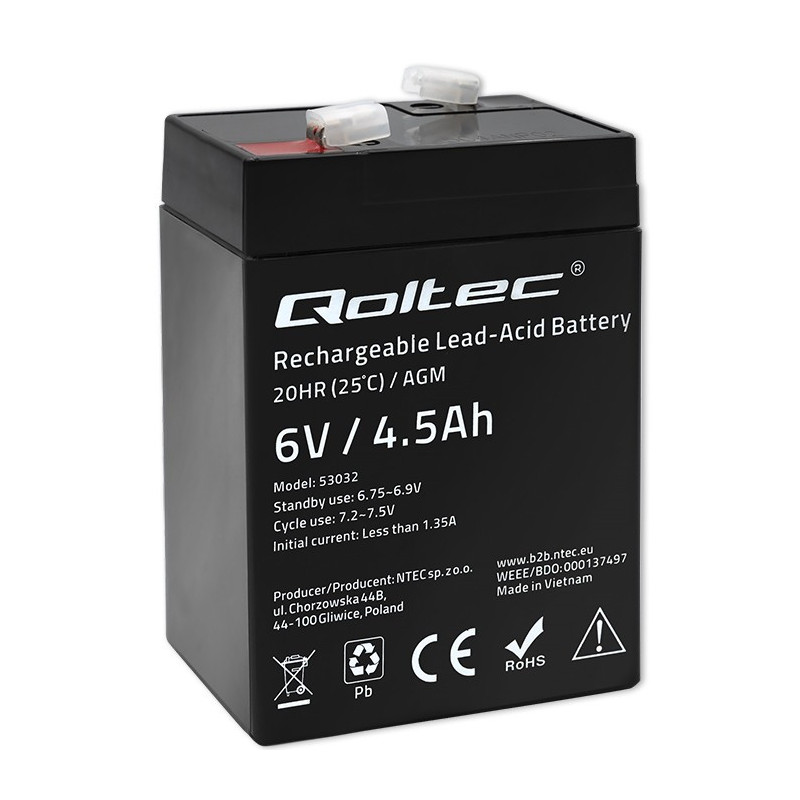 AGM battery 6V 4.5Ah, Maintenance-free, Efficient, LongLife, UPS, scales, cash registers