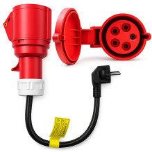 Power adapter, CEE 32A 5P 400V socket to SCHUKO 230V, max 16A, 3.5 kW, QOLTEC