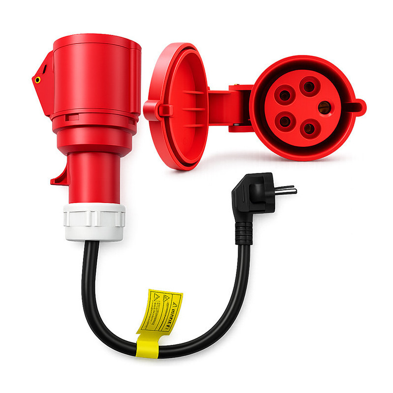 Power adapter, CEE 32A 5P 400V socket to SCHUKO 230V, max 16A, 3.5 kW, QOLTEC