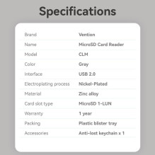 ATMINTIES SKAITYTUVAS USB-C / MICROSD CLMH0 VENTION