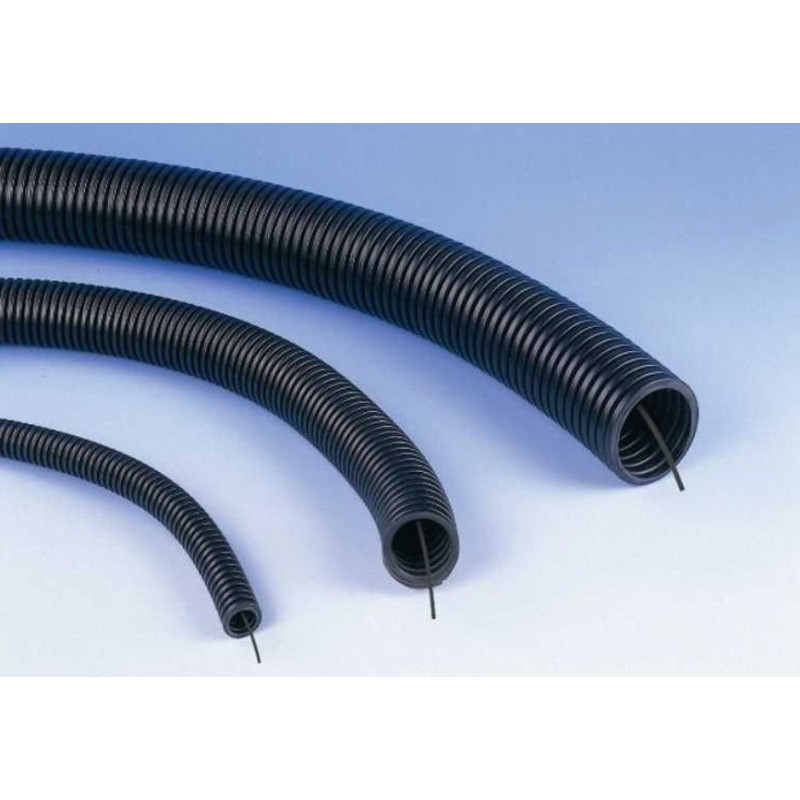 Corrugated pipe, Corrugated pipe d16mm, Black UV, Outdoor with tug, 750N