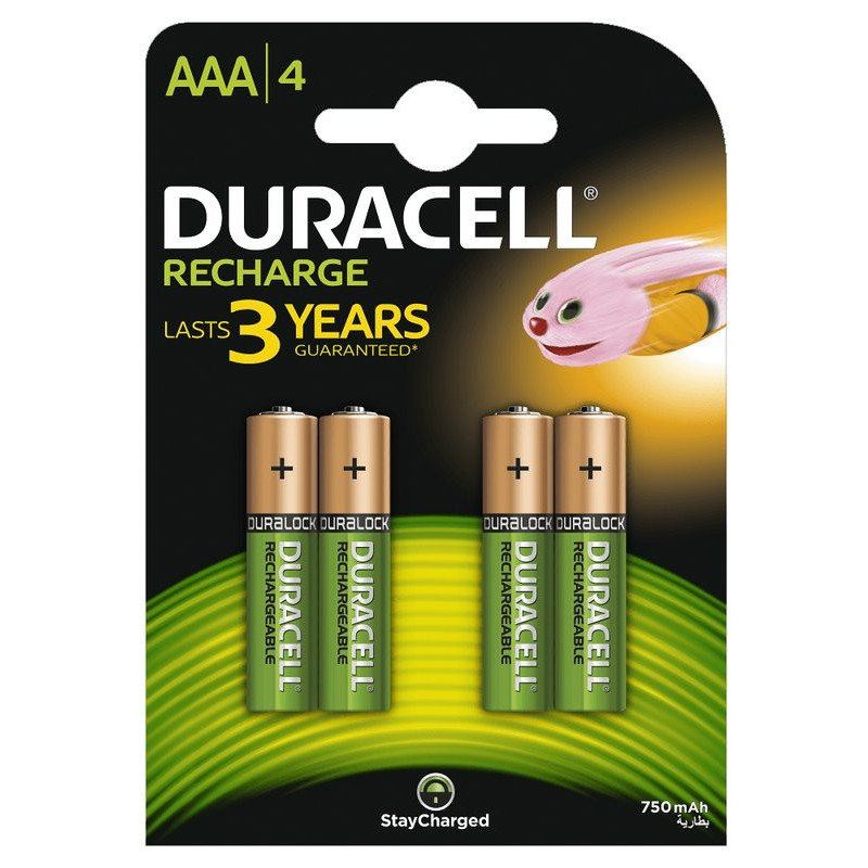 R03 / AAA baterijos 1.2V Duracell įkraunamos serijos Ni-MH HR03 750 mAh, pakuotėje po 4 vnt.
