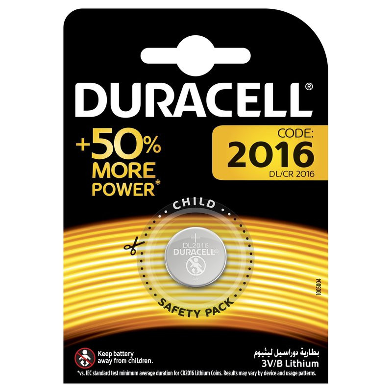 CR2016 baterijas 3V Duracell litija DL2016 iepakojumā 1 gb.