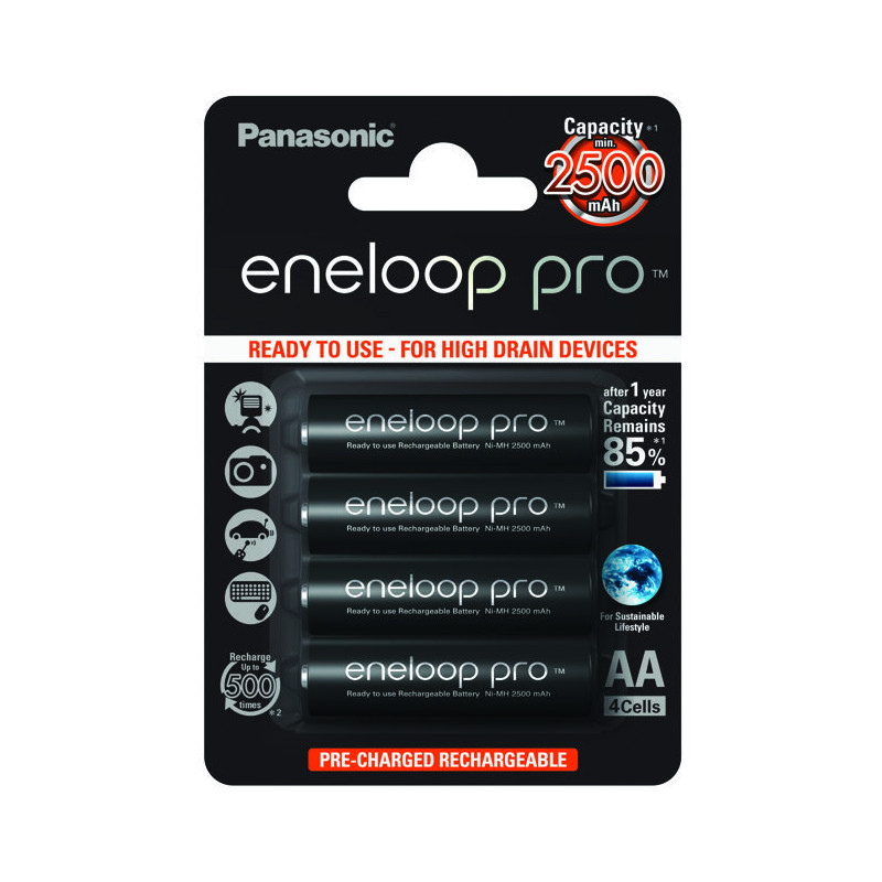 R6 / AA batteries 1.2V Eneloop Pro Ni-MH BK-3HCDE / 4BE in a pack of 4 pcs.