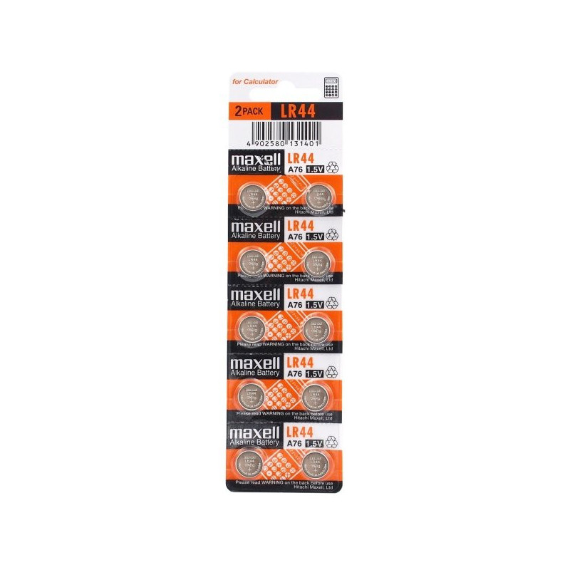 G13 batteries 1.5V Maxell Alkaline LR44 / A76 in a pack of 10 pcs.