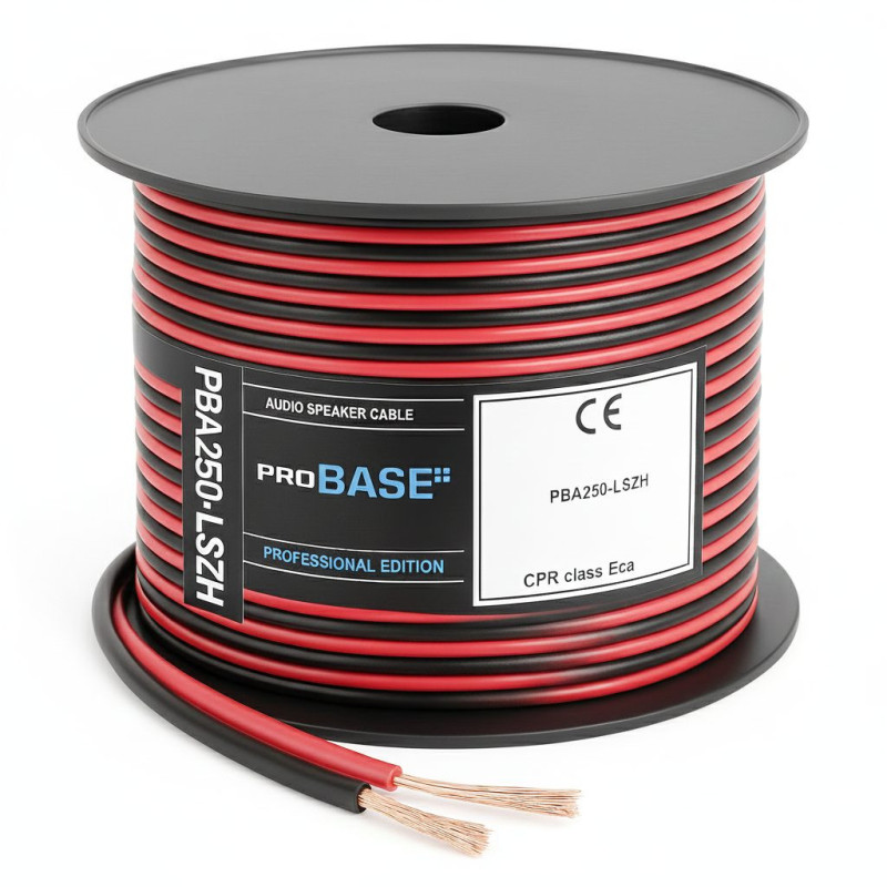 Professional speaker wire cable, oxygen-free copper, Red+Black, LSZH, 2x1.50 mm2