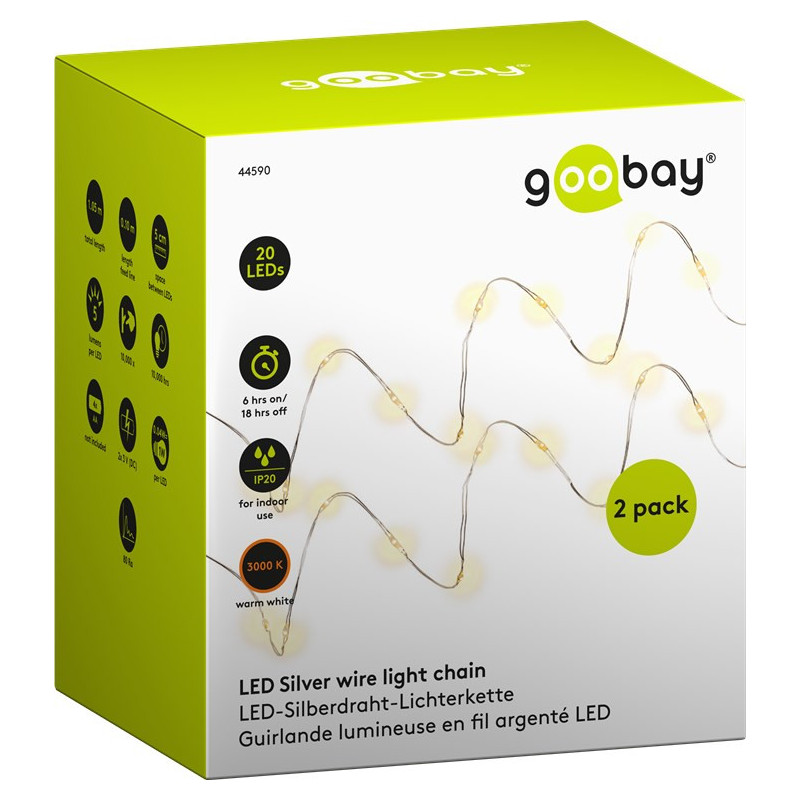 2 X Goobay LED decorative string, light color warm white, with timer