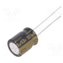 Kondensatorius: elektrolitinis, THT, 100uF, 63VDC, Ø10x12,5mm, žingsnis: 5 mm