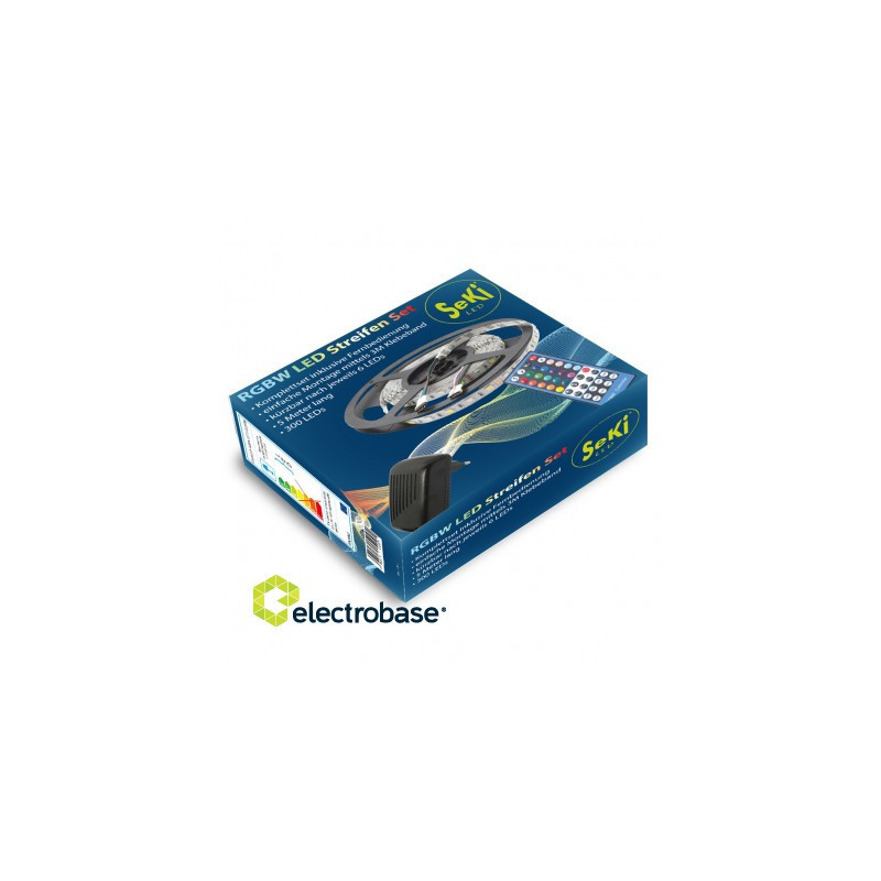 Spalvinga RGB+W 300LEDs 12V LED juosta su nuotolinio valdymo pultu ir valdymo bloku. 5 metrai