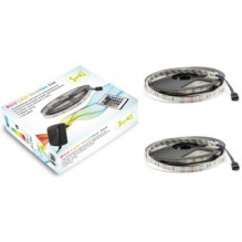 Spalvinga RGB 150LED 12V LED juosta su nuotolinio valdymo pultu ir valdymo bloku. Ilgis 5+5 10 metrų.