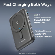 POWER BANK WRL 10000MAH 20W / MAGNETIC BLACK FHNB0 VENTION