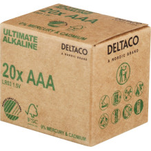 AAA LR03 baterijos 1,5 V „Deltaco Ultimate Alkaline“, pramoninė 20 vnt. pakuotė.
