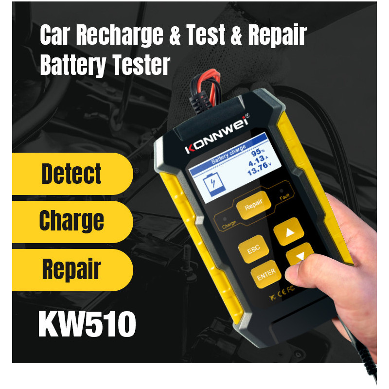 Car Battery Tester - Charger, Battery Repair Function, Charging 12V 4-100Ah, KW510