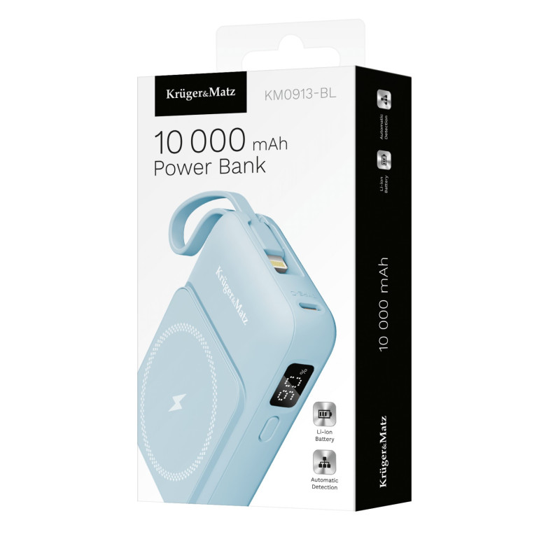 10 000 mAh įkroviklis-akumuliatorius (išorinė baterija) su belaidžiu įkrovimu, skirtas „iPhone 12+“ ir „Android“, USB-C 