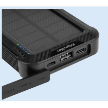 10,000 mAh Solar Panel Power Bank with wireless charging, flashlight and built-in cables