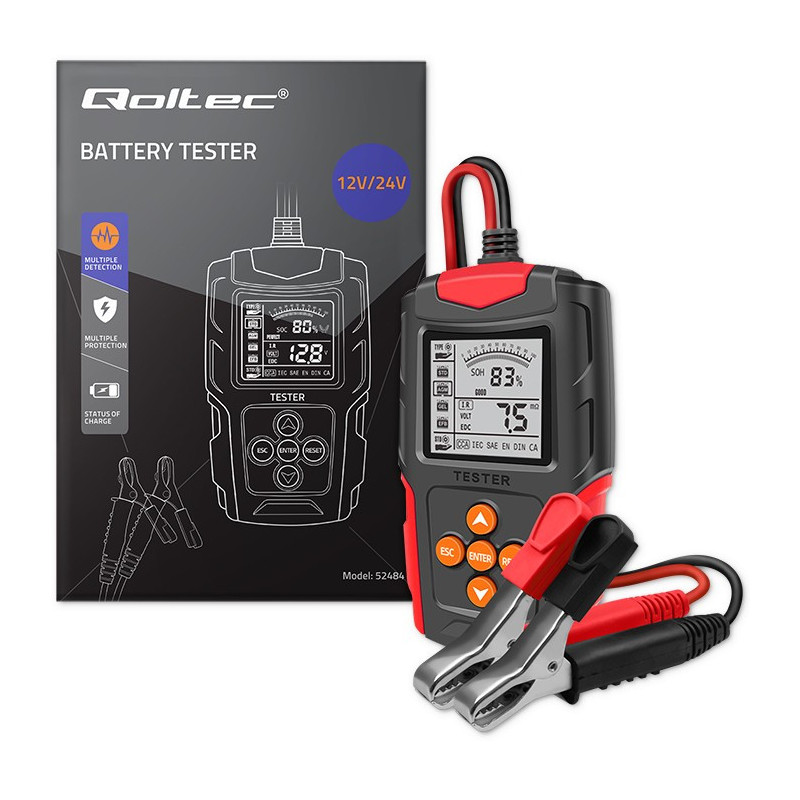 Digital battery tester, 12V, 24V, 3Ah-200Ah, LCD