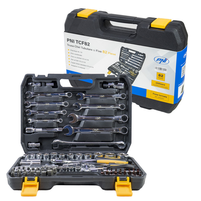 Bit and wrench set 82 pieces, 1/2 and 1/4 ratchet, CrV steel, case, TCF82